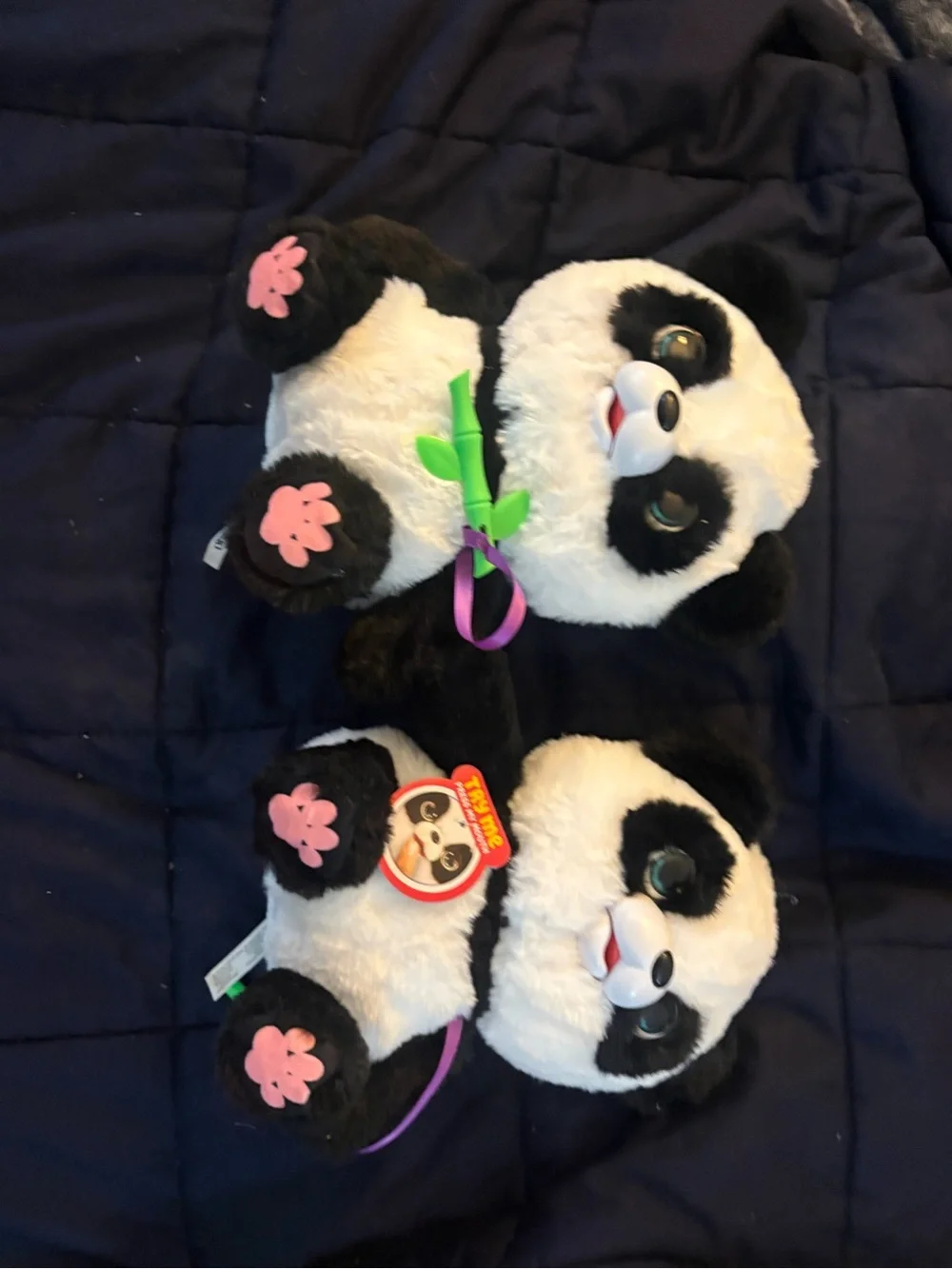 Plush Interactive Panda Toy  - Black & White with Pink Paw Accents